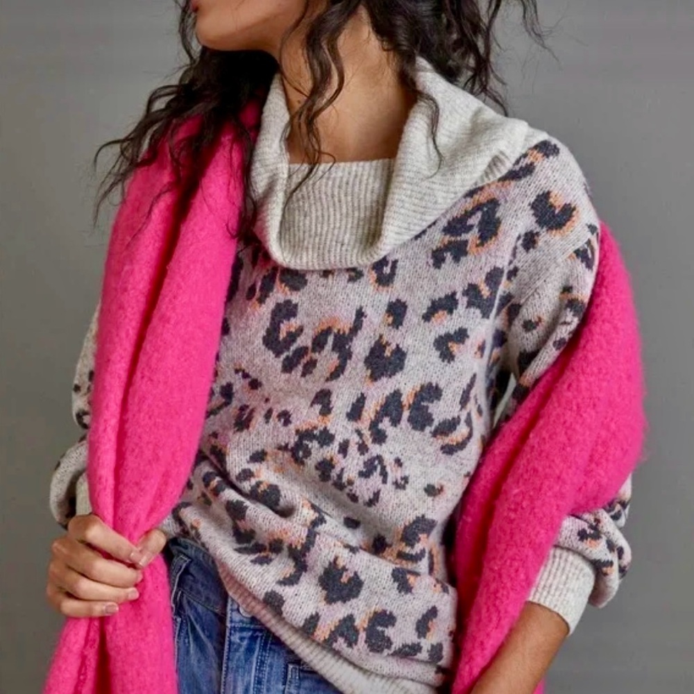 Anthropologie Leopard Print Cowl Neck Sweater - NWT - Small